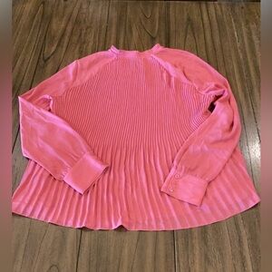 Halogen Pleated flowy long sleeve BLOUSE coral pink high neck top M